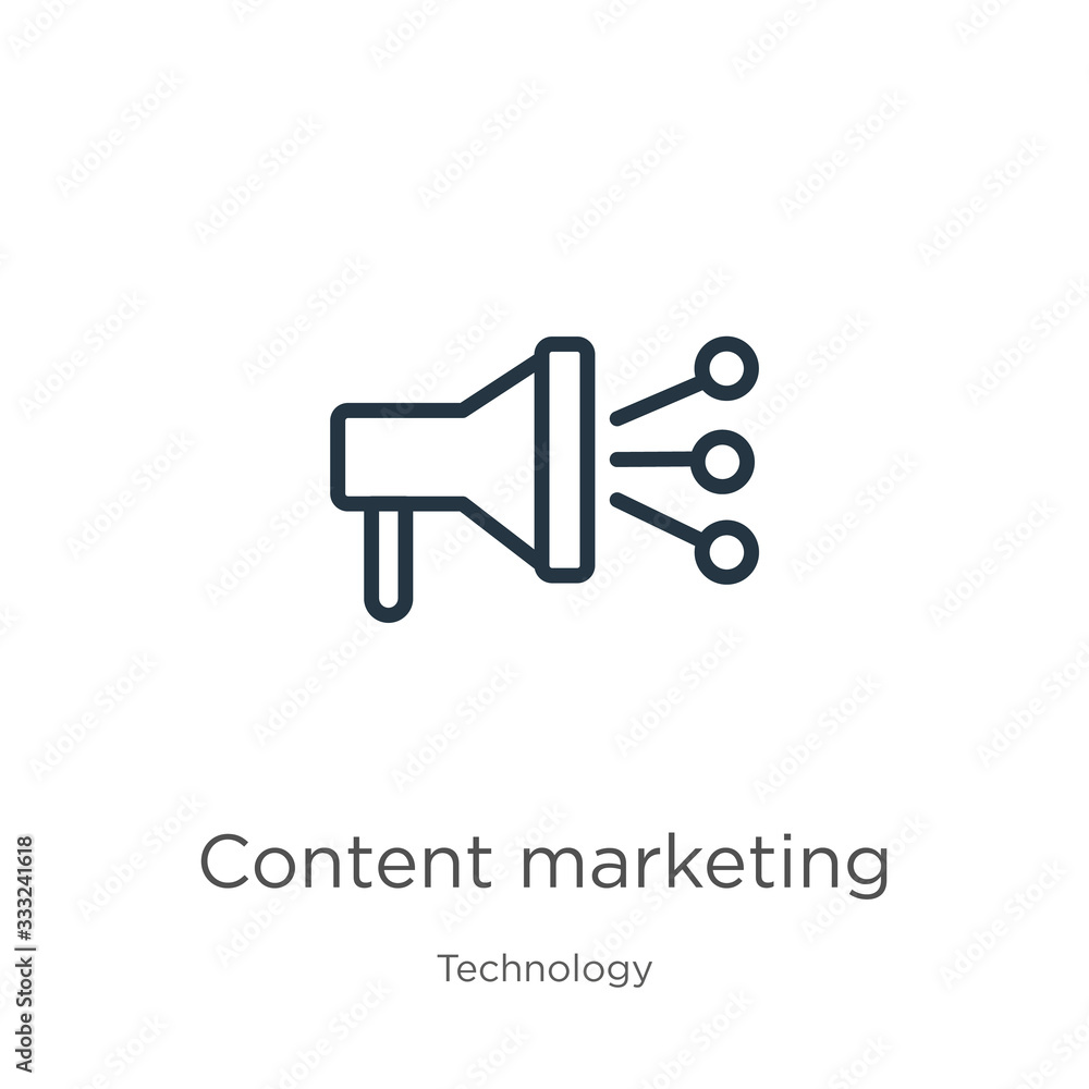 Poster content marketing icon. thin linear content marketing outline icon isolated on white background from