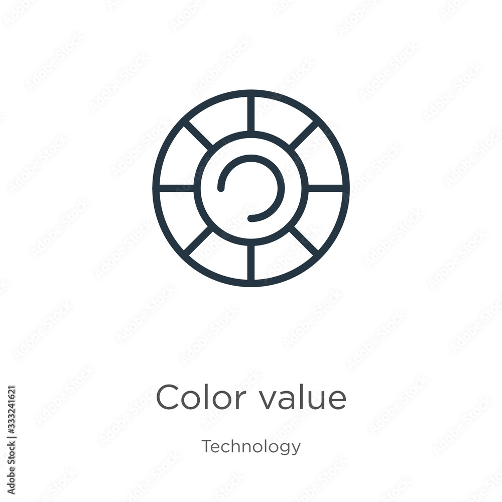 Poster color value icon. thin linear color value outline icon isolated on white background from technology 