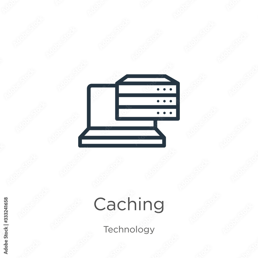 Poster caching icon. thin linear caching outline icon isolated on white background from technology collecti