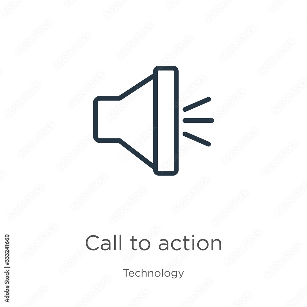 Poster call to action icon. thin linear call to action outline icon isolated on white background from techn