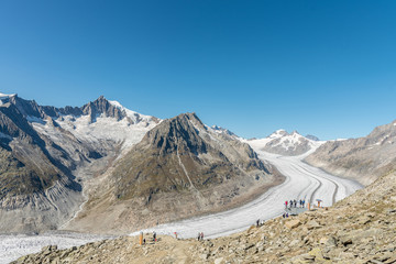 View on Aletsch glacier from Eggishorn mount, Switzerland. It is the longest glaciers in Alps.