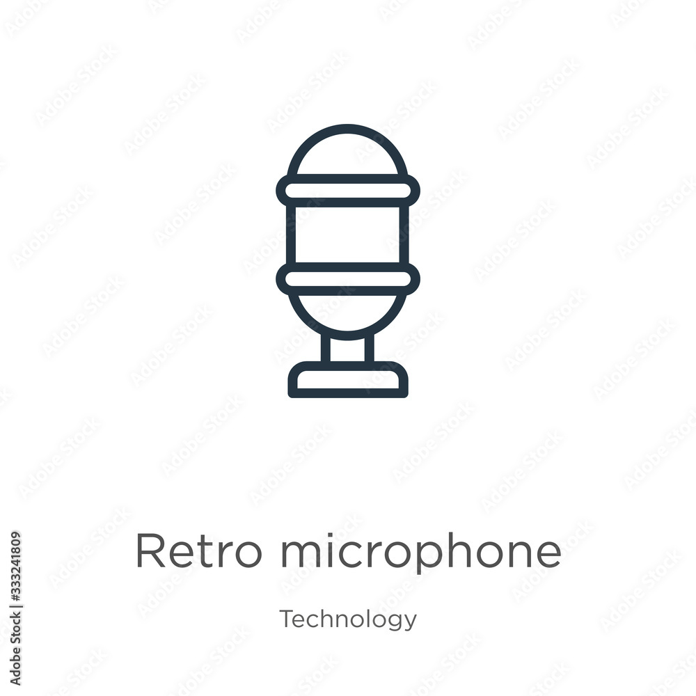 Aufkleber retro microphone icon. thin linear retro microphone outline icon isolated on white background from t