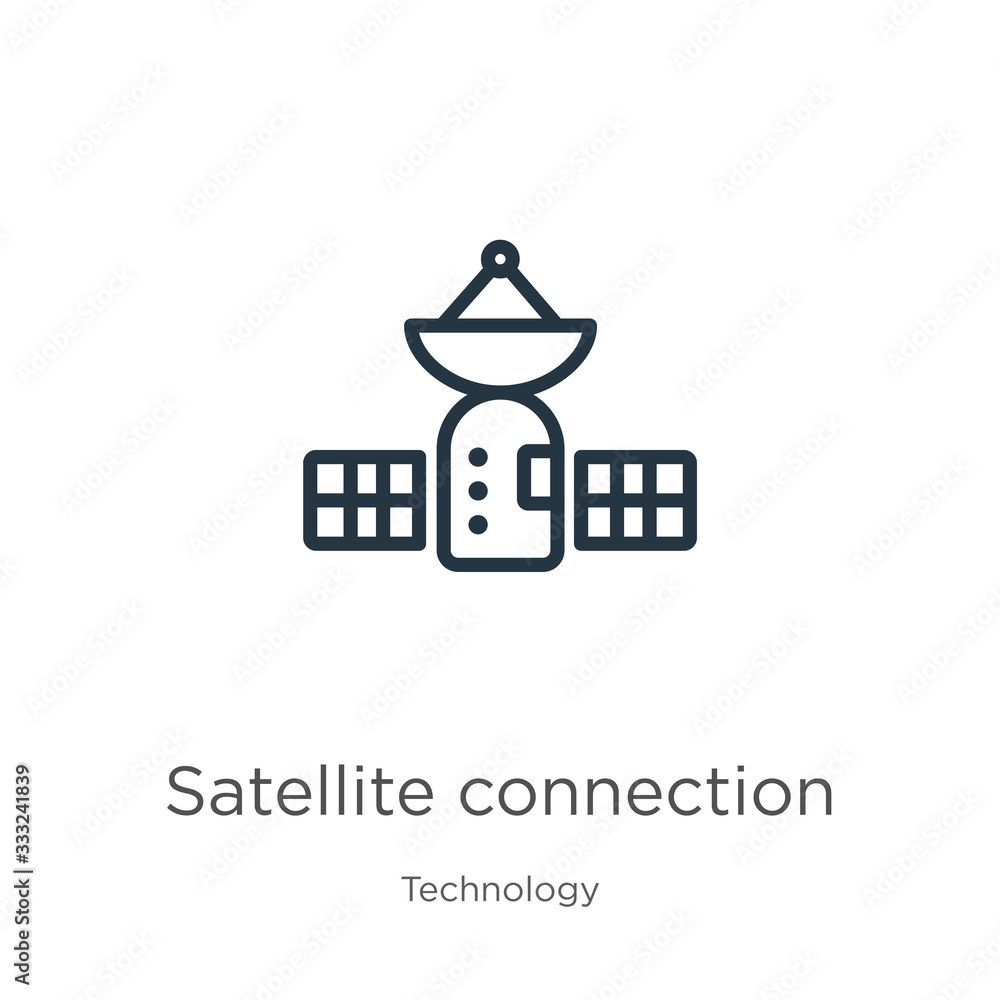 Poster satellite connection icon. thin linear satellite connection outline icon isolated on white backgroun