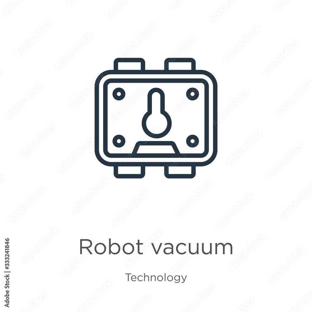 Poster robot vacuum icon. thin linear robot vacuum outline icon isolated on white background from technolog