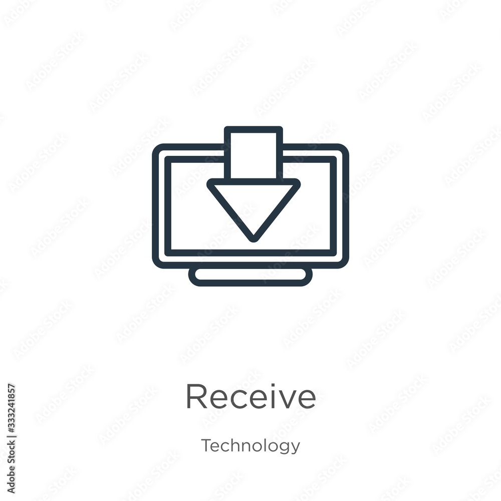 Poster receive icon. thin linear receive outline icon isolated on white background from technology collecti