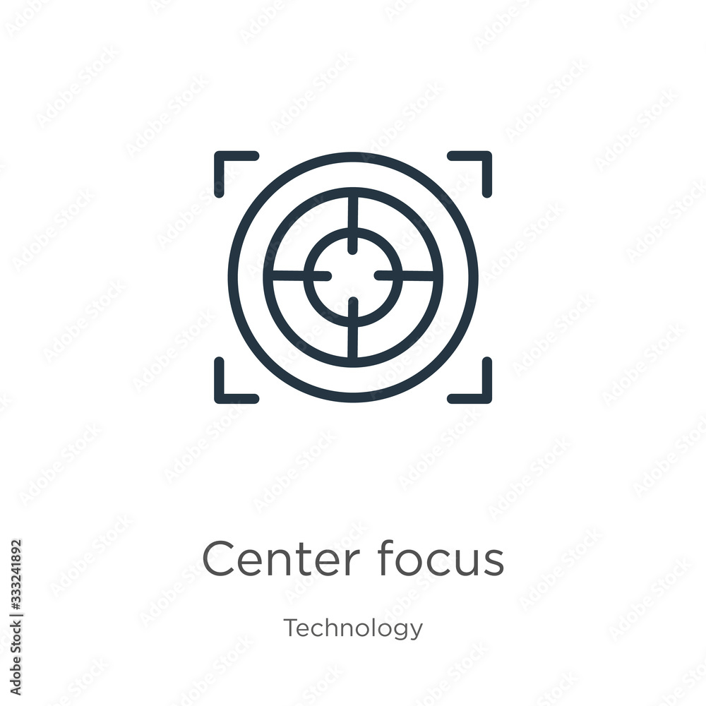 Aufkleber center focus icon. thin linear center focus outline icon isolated on white background from technolog