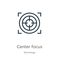 Center focus icon. Thin linear center focus outline icon isolated on white background from technology collection. Line vector sign, symbol for web and mobile