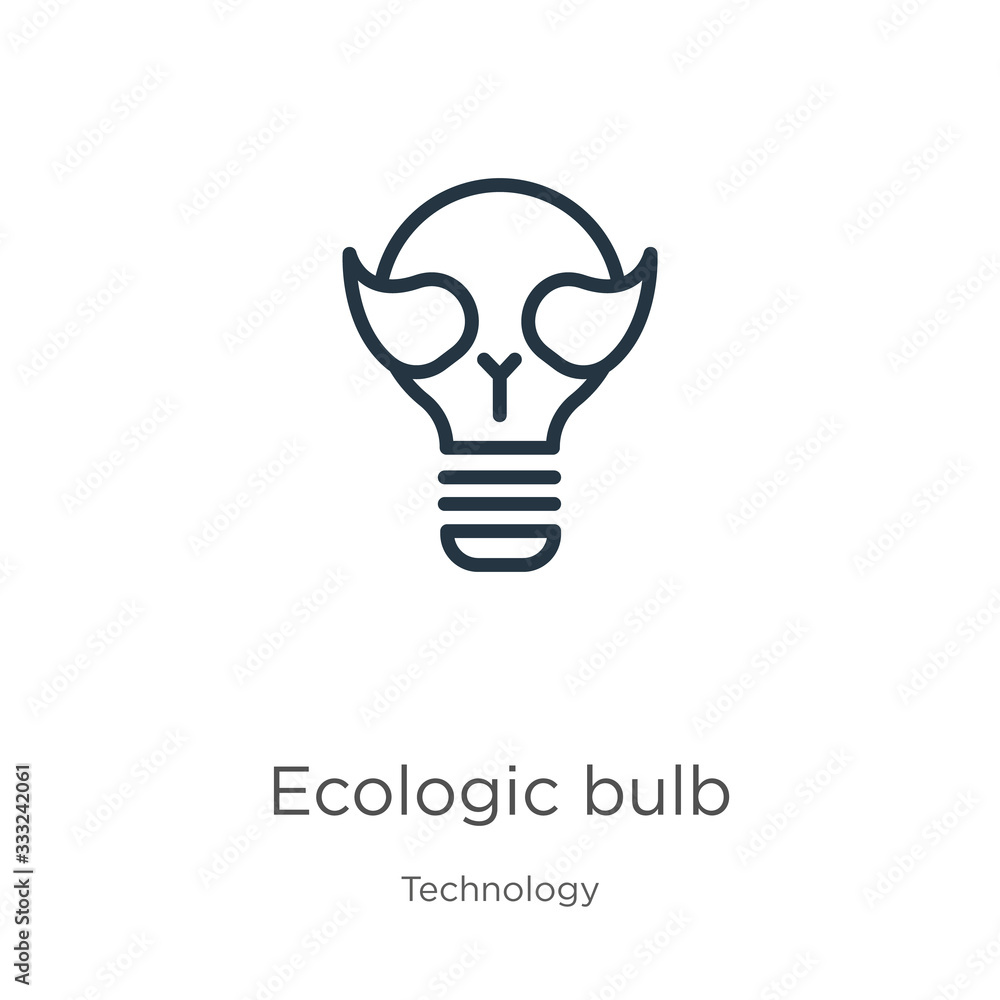 Poster ecologic bulb icon. thin linear ecologic bulb outline icon isolated on white background from technol