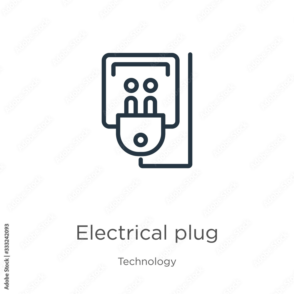 Poster electrical plug icon. thin linear electrical plug outline icon isolated on white background from tec