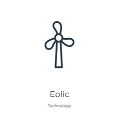 Eolic icon. Thin linear eolic outline icon isolated on white background from technology collection. Line vector sign, symbol for web and mobile