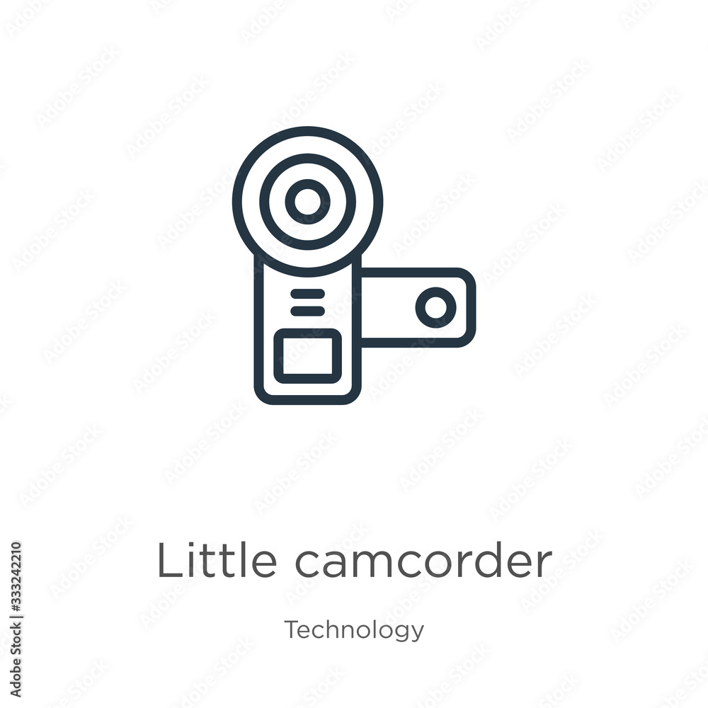 Poster little camcorder icon. thin linear little camcorder outline icon isolated on white background from t
