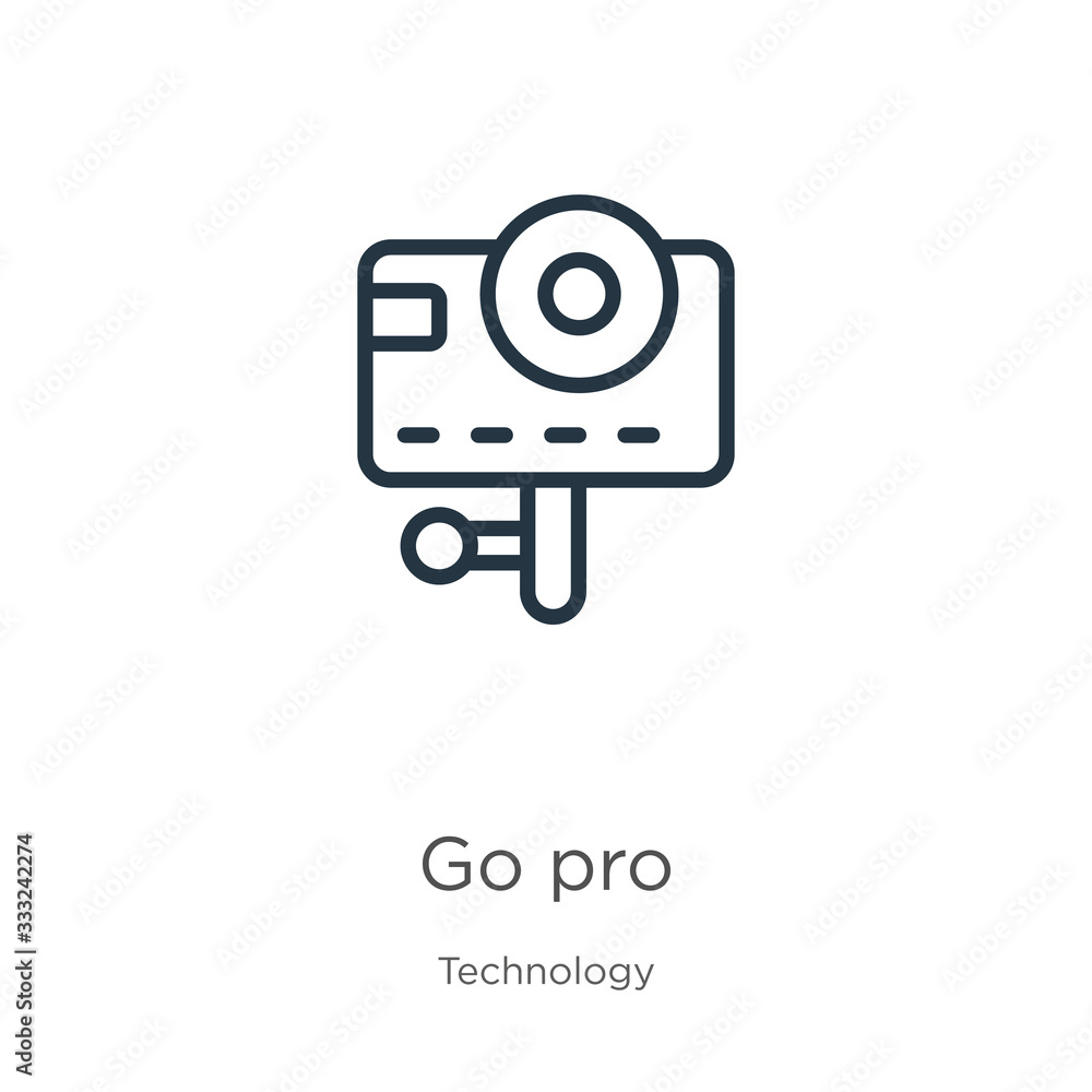 Poster go pro icon. thin linear go pro outline icon isolated on white background from technology collection