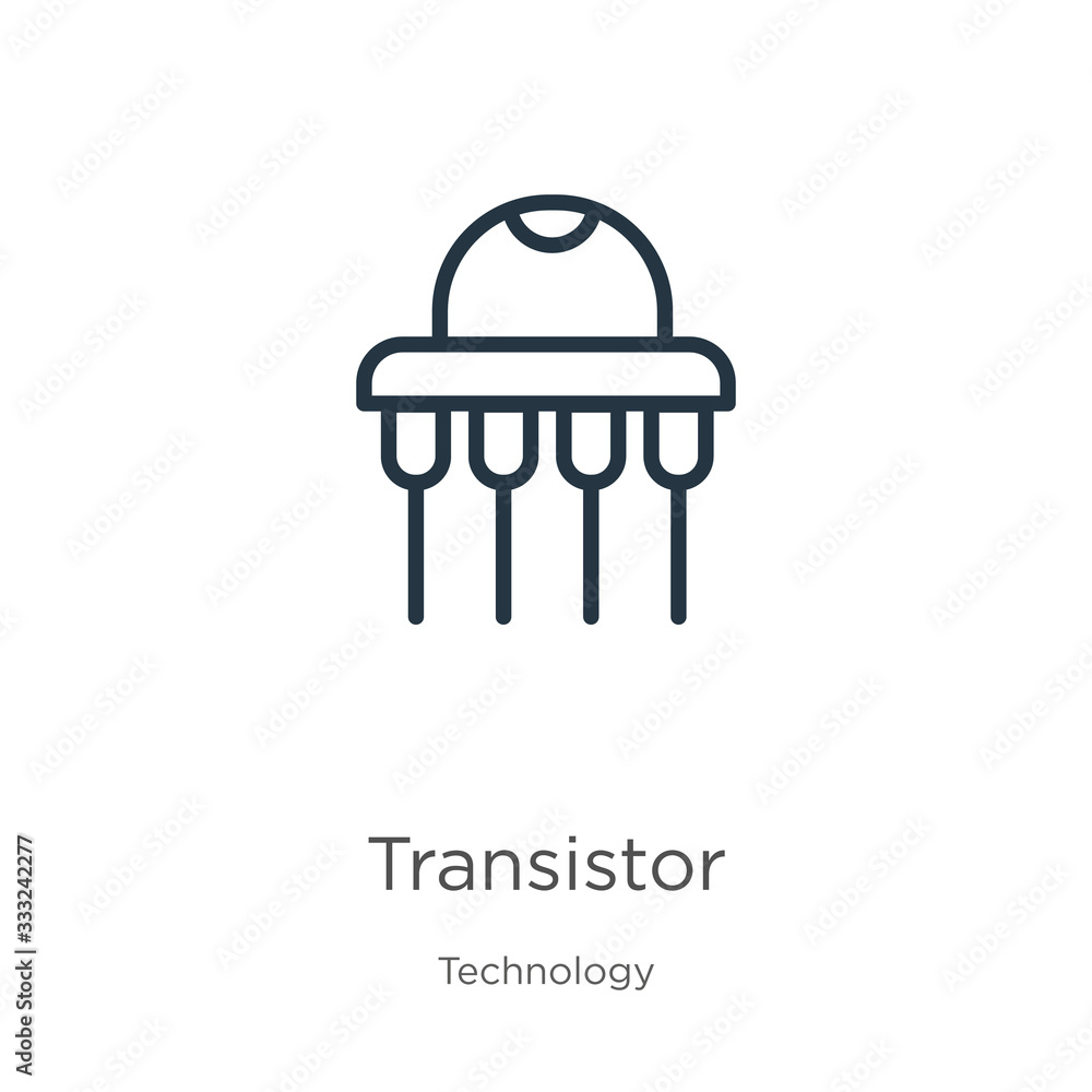 Poster transistor icon. thin linear transistor outline icon isolated on white background from technology co