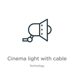 Cinema light with cable icon. Thin linear cinema light with cable outline icon isolated on white background from technology collection. Line vector sign, symbol for web and mobile