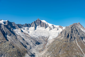 View on Aletsch glacier from Eggishorn mount, Switzerland. It is the longest glaciers in Alps.