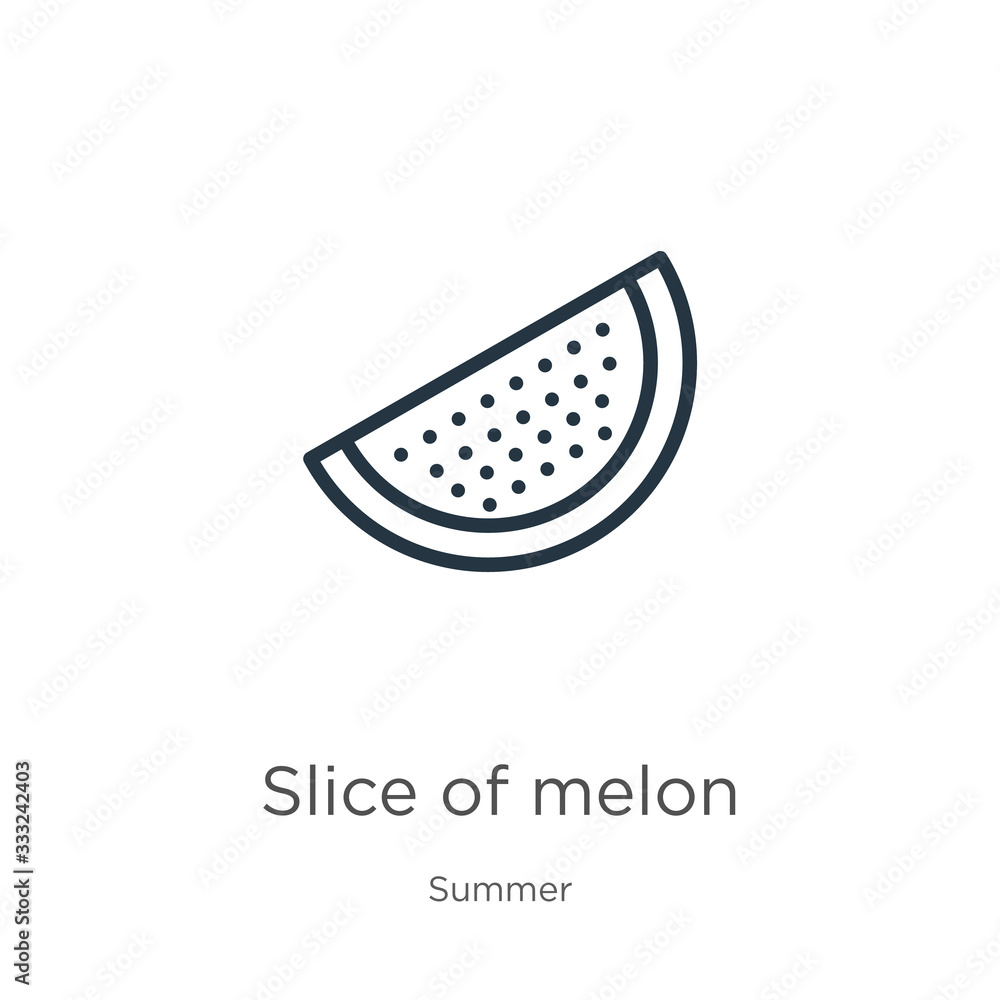 Poster slice of melon icon. thin linear slice of melon outline icon isolated on white background from summe