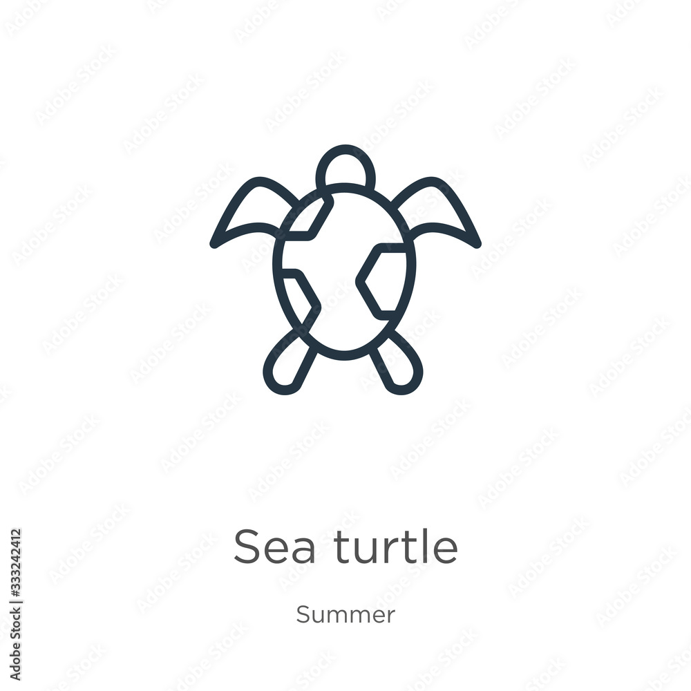Poster sea turtle icon. thin linear sea turtle outline icon isolated on white background from summer collec