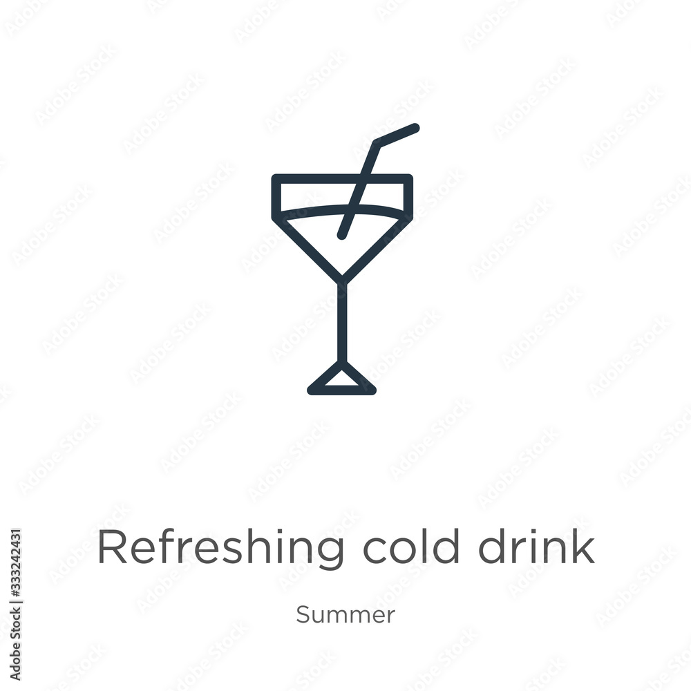 Poster refreshing cold drink icon. thin linear refreshing cold drink outline icon isolated on white backgro