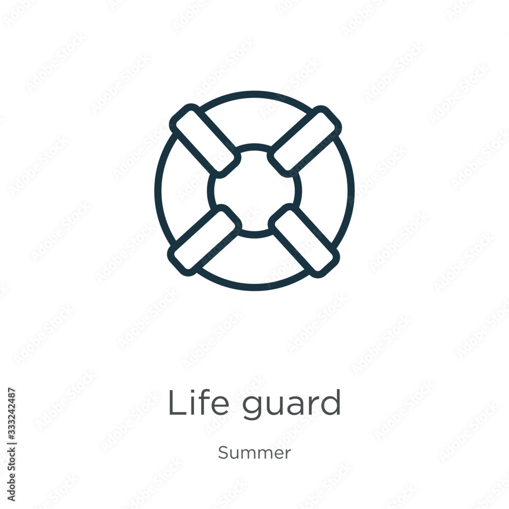 Poster life guard icon. thin linear life guard outline icon isolated on white background from summer collec