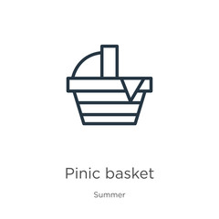 Pinic basket icon. Thin linear pinic basket outline icon isolated on white background from summer collection. Line vector sign, symbol for web and mobile