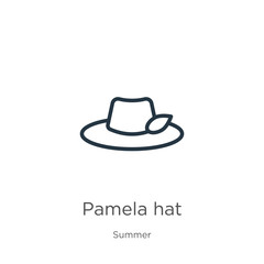 Pamela hat icon. Thin linear pamela hat outline icon isolated on white background from summer collection. Line vector sign, symbol for web and mobile