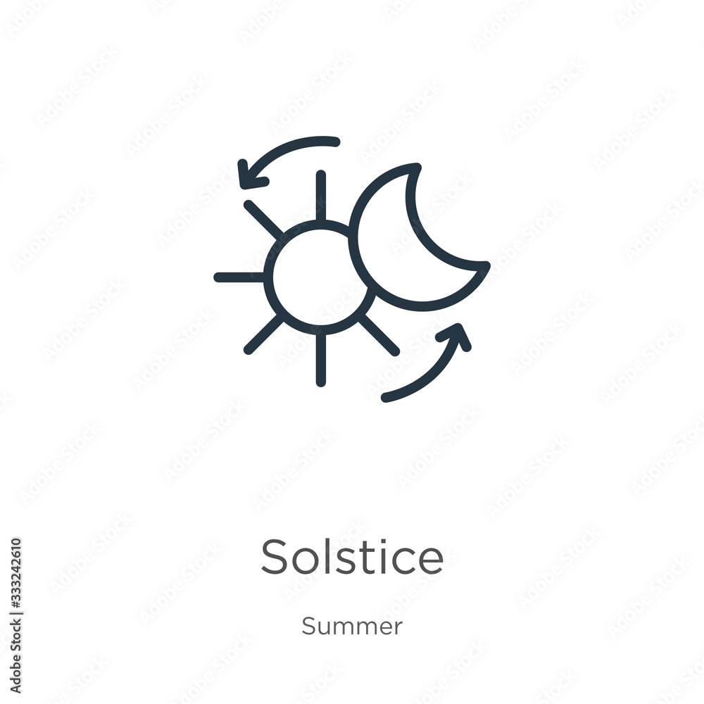 Poster solstice icon. thin linear solstice outline icon isolated on white background from summer collection