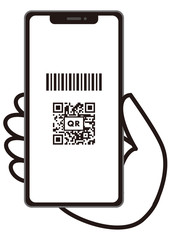 QRコードのスマホを持つ手　白