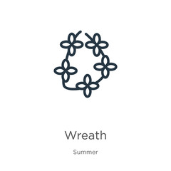 Wreath icon. Thin linear wreath outline icon isolated on white background from summer collection. Line vector sign, symbol for web and mobile