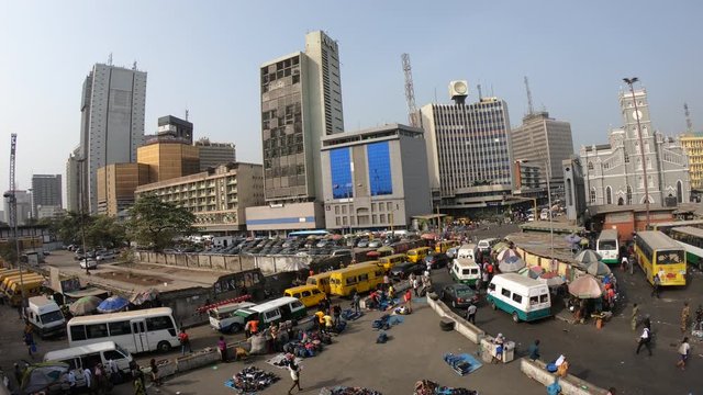 Traffic in front of CMS Cathedral Marina Lagos Nigeria