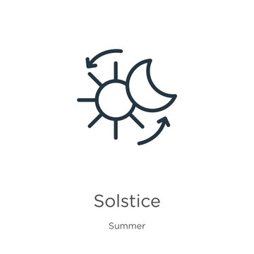 Solstice icon. Thin linear solstice outline icon isolated on white background from summer collection. Line vector sign, symbol for web and mobile