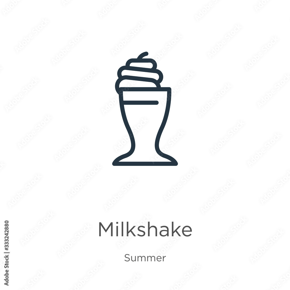 Poster milkshake icon. thin linear milkshake outline icon isolated on white background from summer collecti
