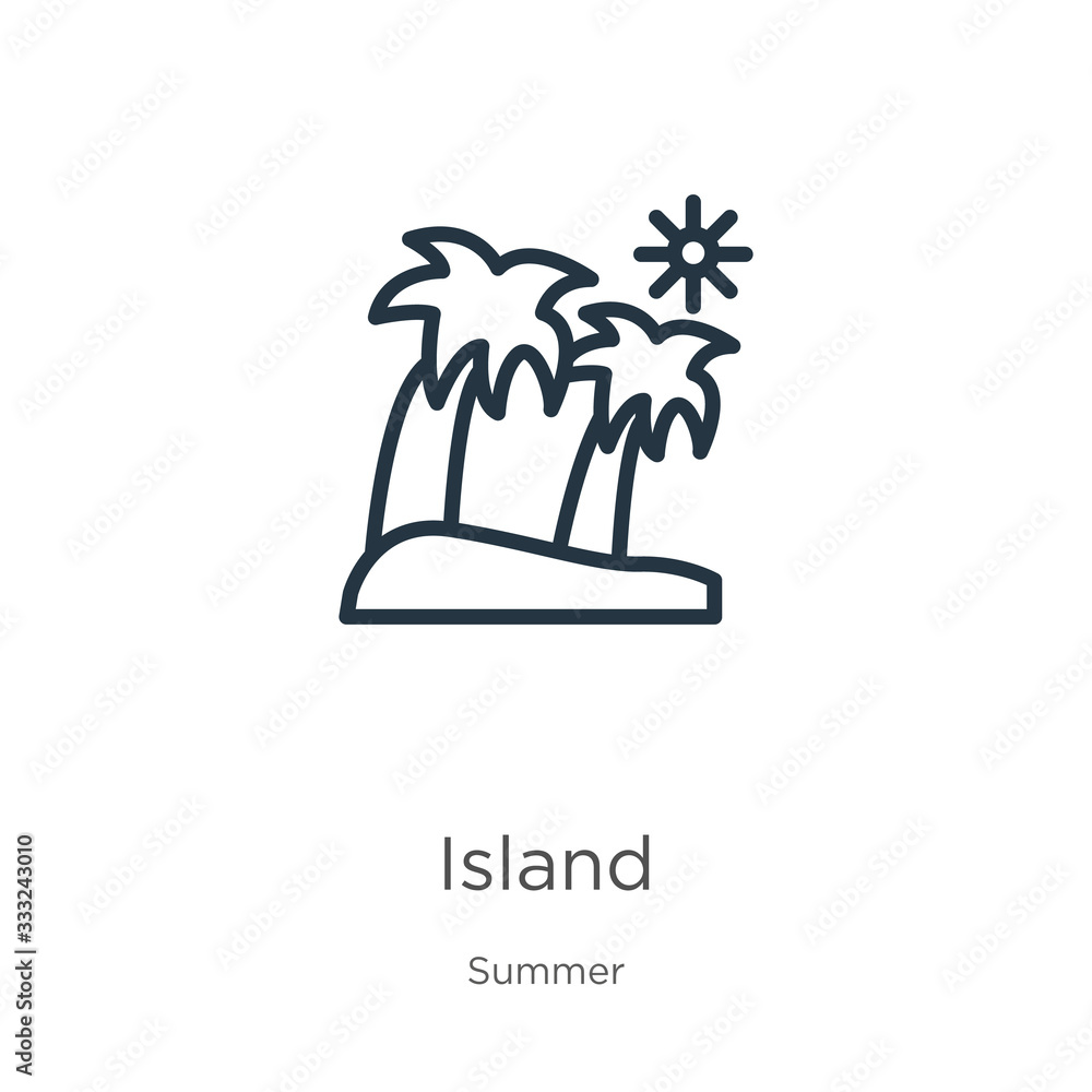 Poster island icon. thin linear island outline icon isolated on white background from summer collection. li