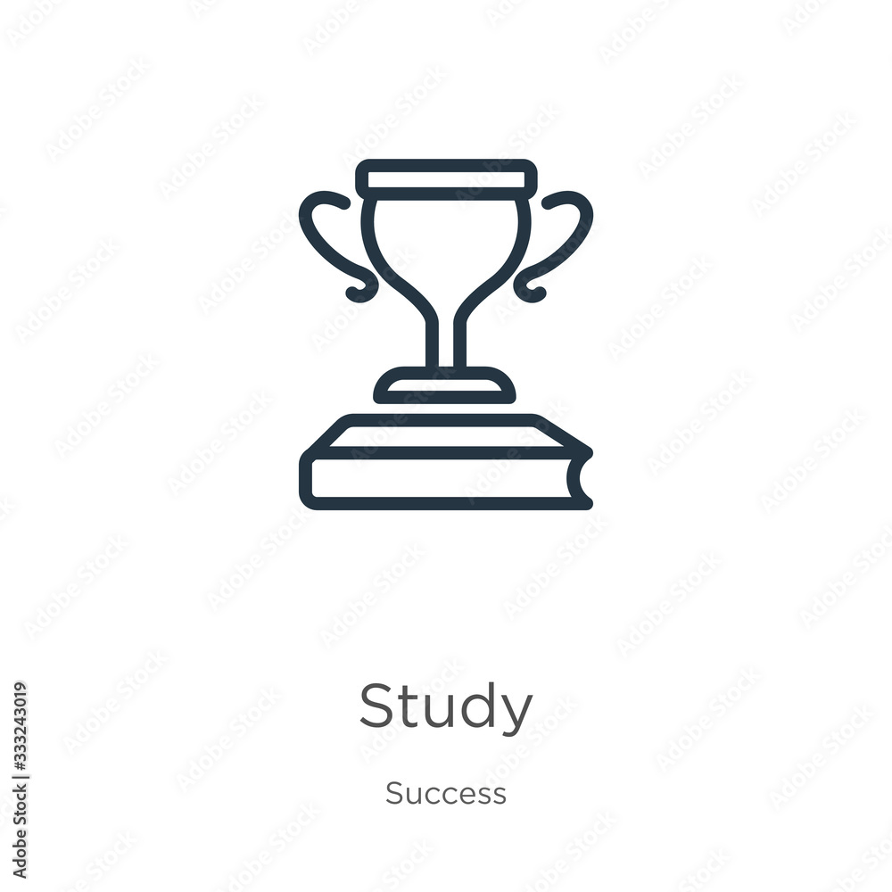 Poster study icon. thin linear study outline icon isolated on white background from success collection. lin