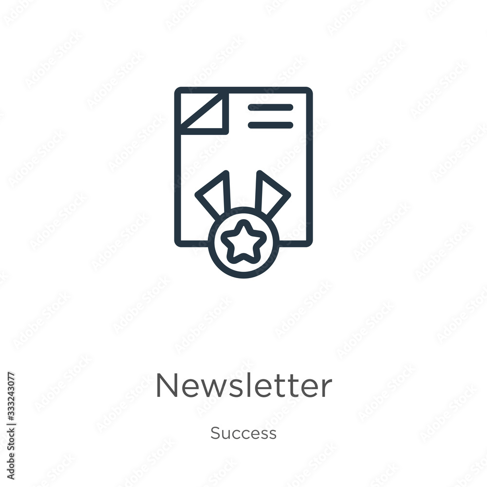 Poster newsletter icon. thin linear newsletter outline icon isolated on white background from success colle