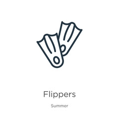 Obraz premium Flippers icon. Thin linear flippers outline icon isolated on white background from summer collection. Line vector sign, symbol for web and mobile