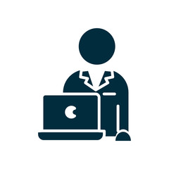 avatar teacher with laptop computer icon, silhouette style