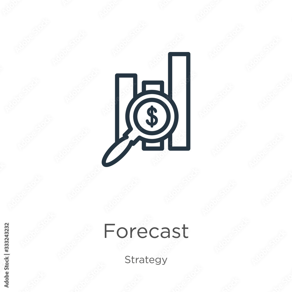 Poster forecast icon. thin linear forecast outline icon isolated on white background from strategy collecti