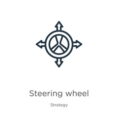 Steering wheel icon. Thin linear steering wheel outline icon isolated on white background from strategy collection. Line vector sign, symbol for web and mobile