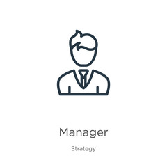 Manager icon. Thin linear manager outline icon isolated on white background from strategy collection. Line vector sign, symbol for web and mobile