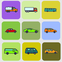 Vehicles symbols.Simple shapes vector icon.Good for map elements creator.