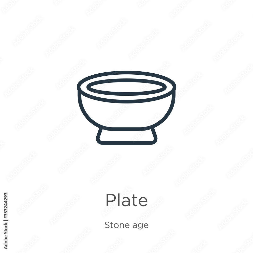 Aufkleber plate icon. thin linear plate outline icon isolated on white background from stone age collection. l