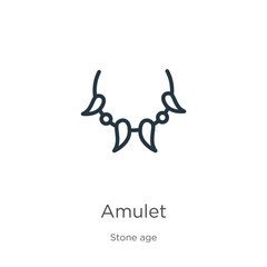 Amulet icon. Thin linear amulet outline icon isolated on white background from stone age collection. Line vector sign, symbol for web and mobile