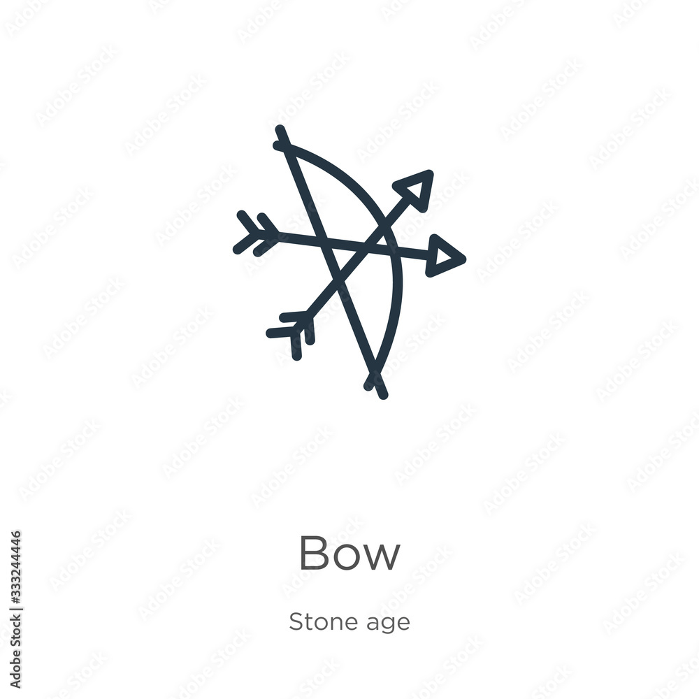 Poster bow icon. thin linear bow outline icon isolated on white background from stone age collection. line 