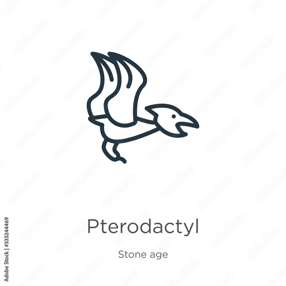 Aufkleber pterodactyl icon. thin linear pterodactyl outline icon isolated on white background from stone age c