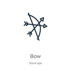 Bow icon. Thin linear bow outline icon isolated on white background from stone age collection. Line vector sign, symbol for web and mobile