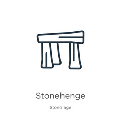 Stonehenge icon. Thin linear stonehenge outline icon isolated on white background from stone age collection. Line vector sign, symbol for web and mobile