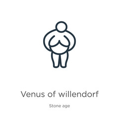 Venus of willendorf icon. Thin linear venus of willendorf outline icon isolated on white background from stone age collection. Line vector sign, symbol for web and mobile