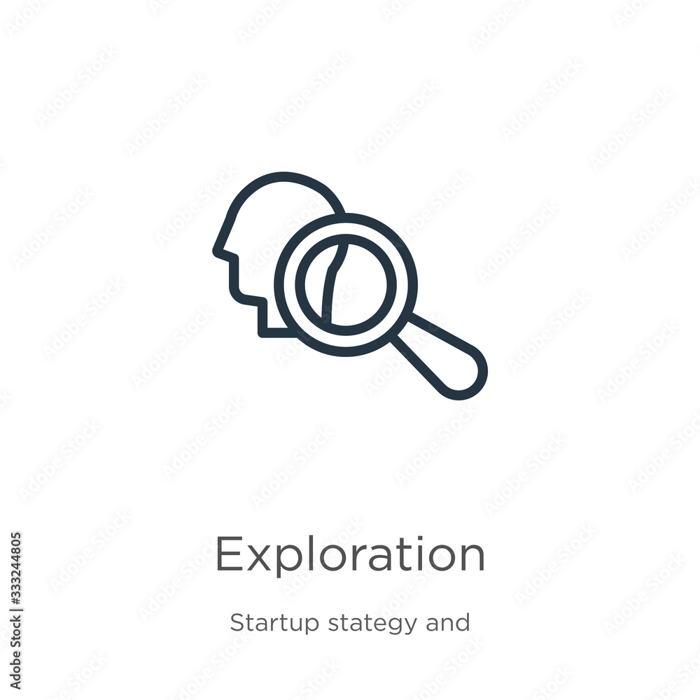 Poster exploration icon. thin linear exploration outline icon isolated on white background from startup col