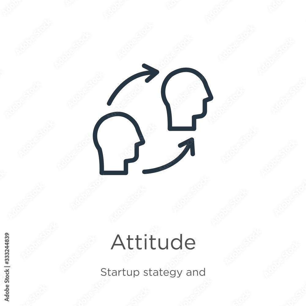 Poster attitude icon. thin linear attitude outline icon isolated on white background from startup collectio