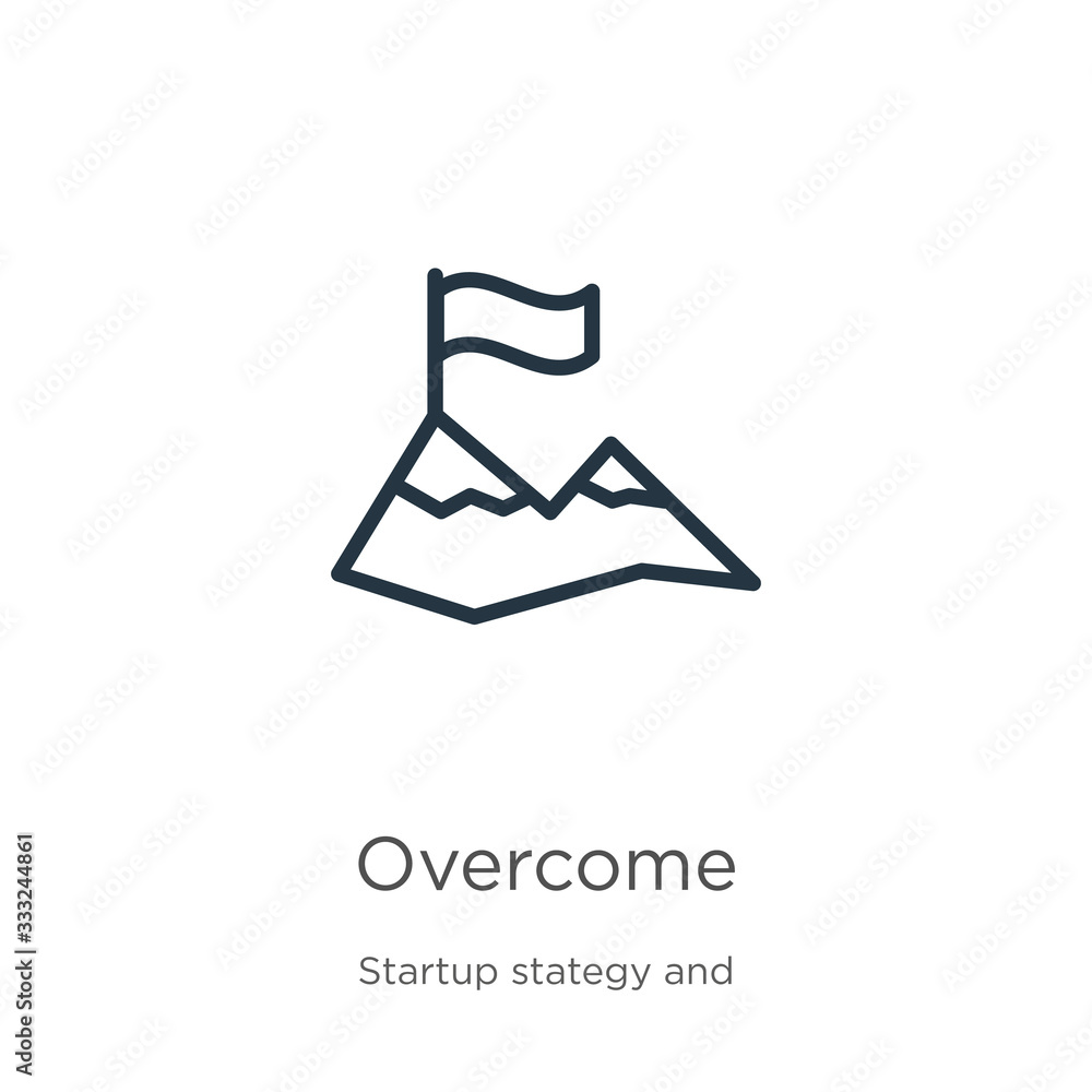 Poster overcome icon. thin linear overcome outline icon isolated on white background from startup collectio